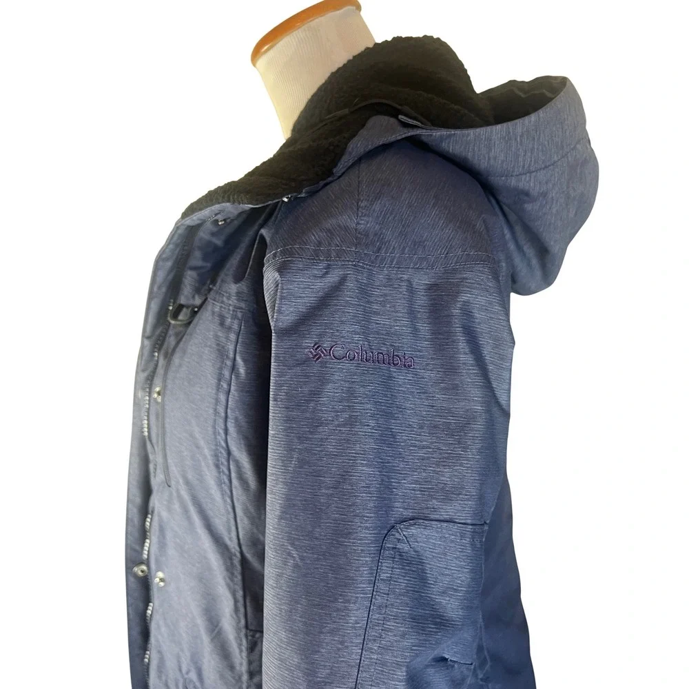Columbia Omni Heat Hooded Parka Jacket‎ Blue Heathered Size S Waterproof Warm